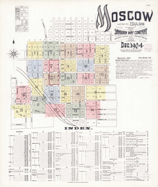 Moscow Idaho 1904 - Fire Insurance Index - Old Map Reprint