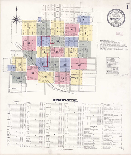 Moscow Idaho 1909 - Fire Insurance Index - Old Map Reprint