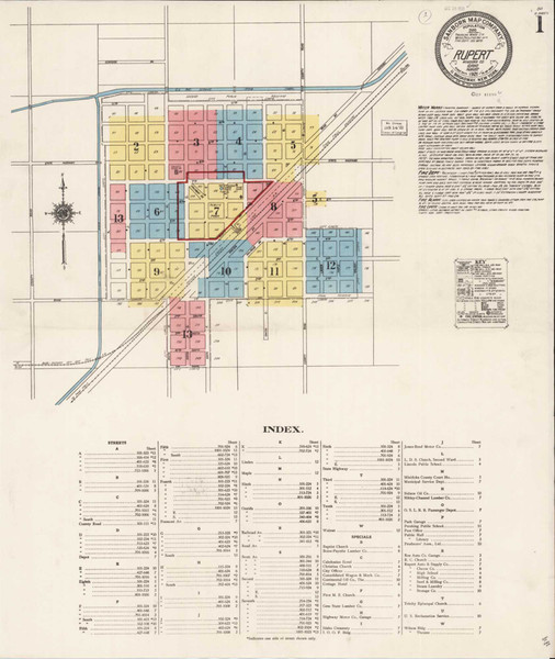 Rupert Idaho 1921 - Fire Insurance Index - Old Map Reprint