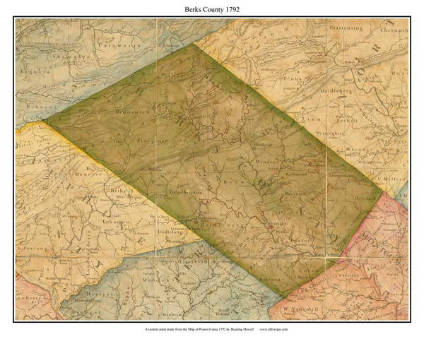 Berks County - 1792 Pennsylvania State Map Excerpt - Old Map Reprint