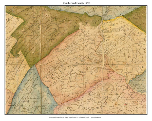 Cumberland County - 1792 Pennsylvania State Map Excerpt - Old Map Reprint