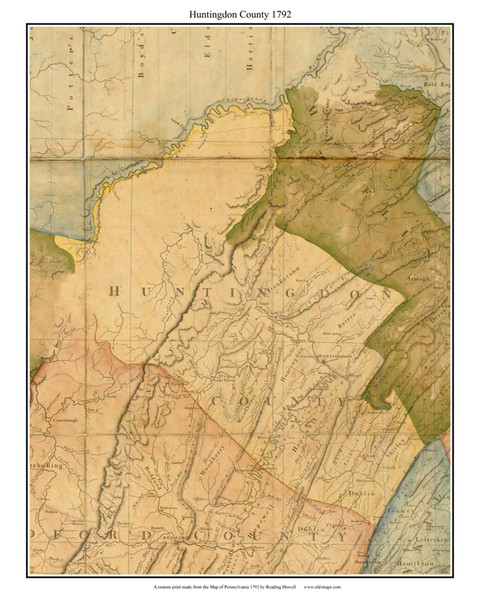Huntingdon County - 1792 Pennsylvania State Map Excerpt - Old Map Reprint