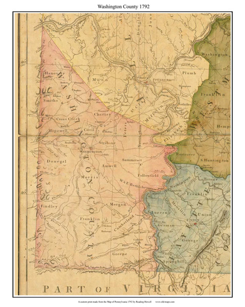 Washington County - 1792 Pennsylvania State Map Excerpt - Old Map Reprint