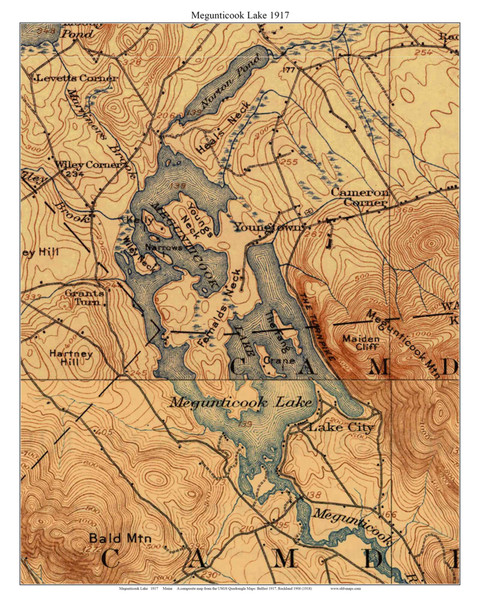 Megunticook Lake 1917 - Custom USGS Old Topo Map - Maine