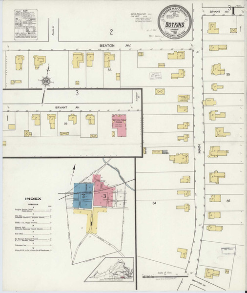 Boykins Virginia 1921 - Fire Insurance Index - Old Map Reprint