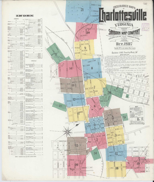 Charlottesville Virginia 1907 - Fire Insurance Index - Old Map Reprint
