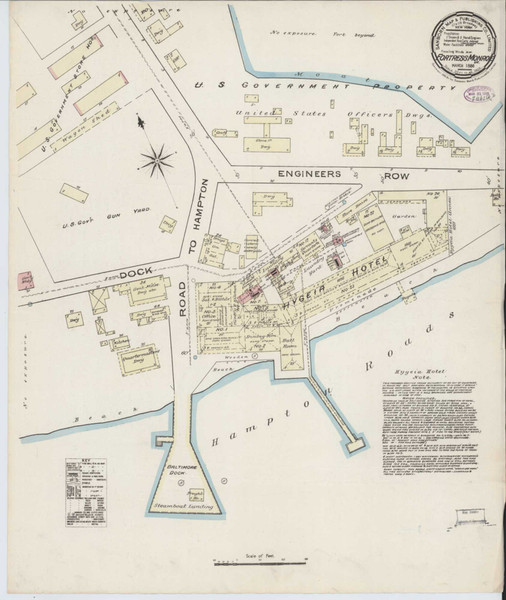 Fortress Monroe Virginia 1886 - Fire Insurance Index - Old Map Reprint
