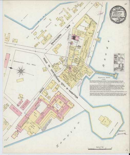 Fortress Monroe Virginia 1891 - Fire Insurance Index - Old Map Reprint