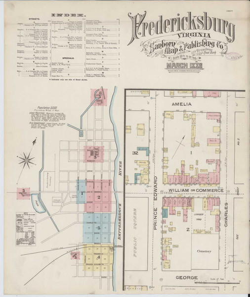 Fredericksburg Virginia 1886 - Fire Insurance Index - Old Map Reprint