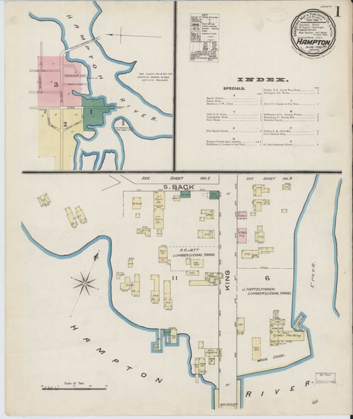 Hampton Virginia 1885 - Fire Insurance Index - Old Map Reprint