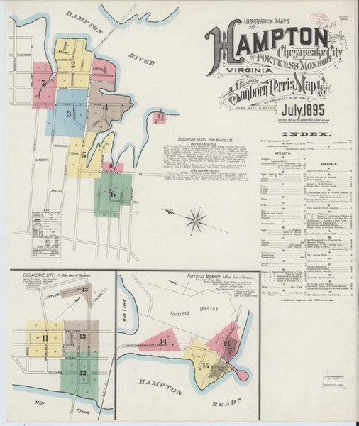 Hampton Virginia 1895 - Fire Insurance Index - Old Map Reprint