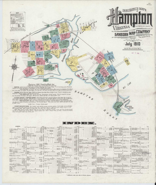 Hampton Virginia 1910 - Fire Insurance Index - Old Map Reprint