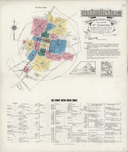Harrisonburg Virginia 1924 - Fire Insurance Index - Old Map Reprint