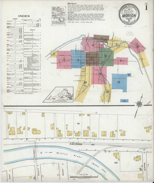 Marion Virginia 1921 - Fire Insurance Index - Old Map Reprint