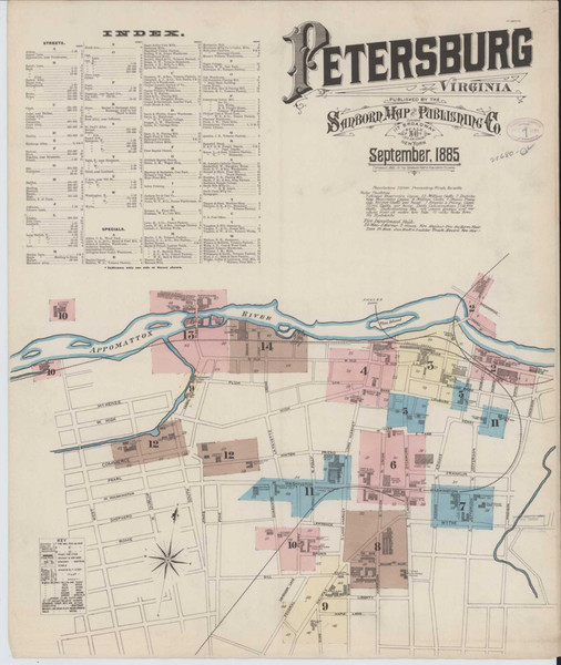 Petersburg Virginia 1885 - Fire Insurance Index - Old Map Reprint