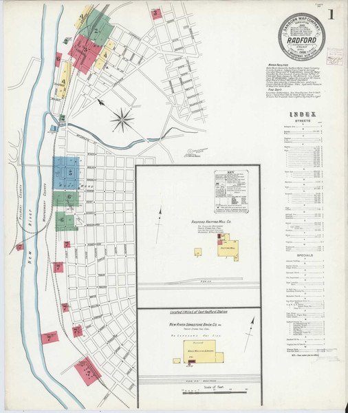 Radford Virginia 1908 - Fire Insurance Index - Old Map Reprint