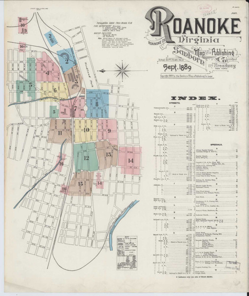 Roanoke Virginia 1889 - Fire Insurance Index - Old Map Reprint