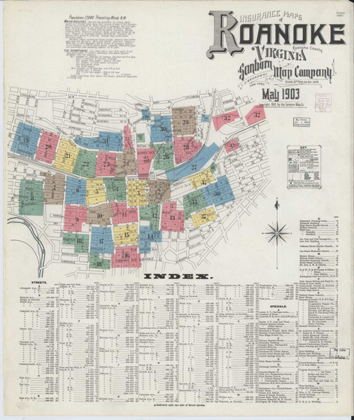 Roanoke Virginia 1903 - Fire Insurance Index - Old Map Reprint