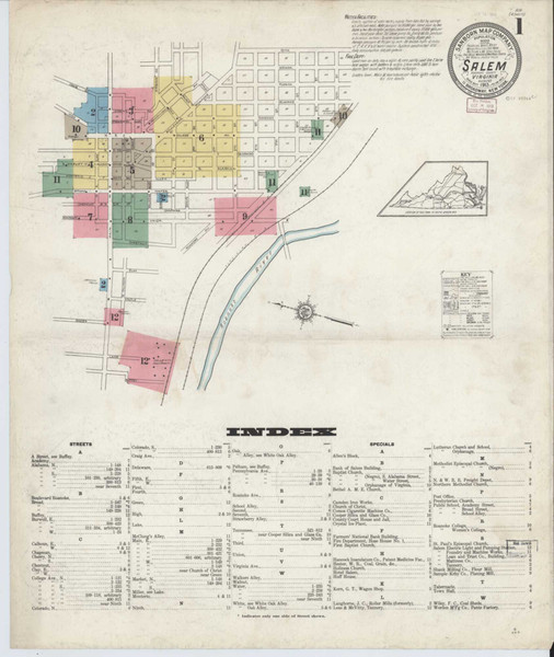 Salem Virginia 1913 - Fire Insurance Index - Old Map Reprint