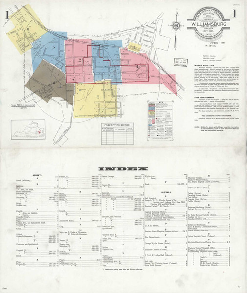 Williamsburg Virginia 1933 - Fire Insurance Index - Old Map Reprint