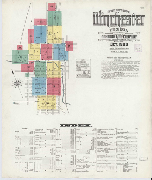 Winchester Virginia 1908 - Fire Insurance Index - Old Map Reprint