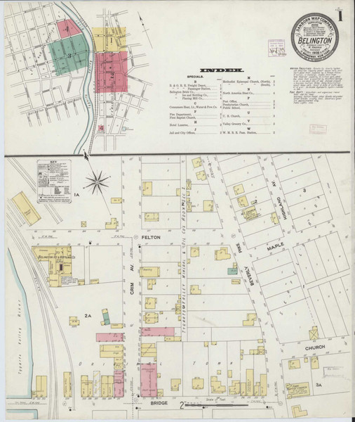 Belington West Virginia 1908 - Fire Insurance Index - Old Map Reprint