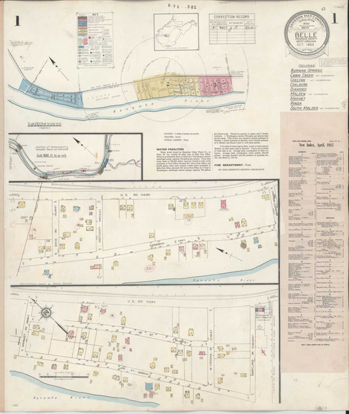 Belle West Virginia 1943 - Fire Insurance Index - Old Map Reprint
