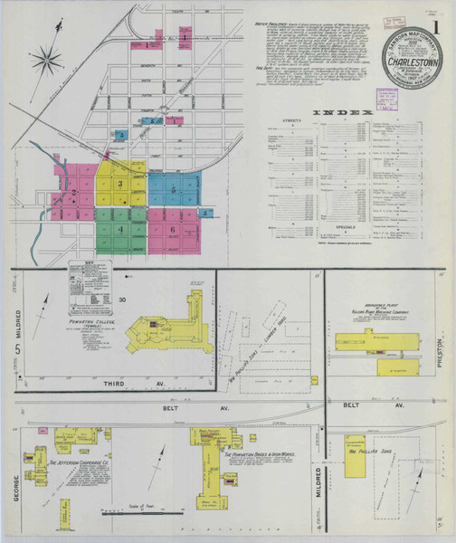 Charles Town West Virginia 1907 - Fire Insurance Index - Old Map Reprint