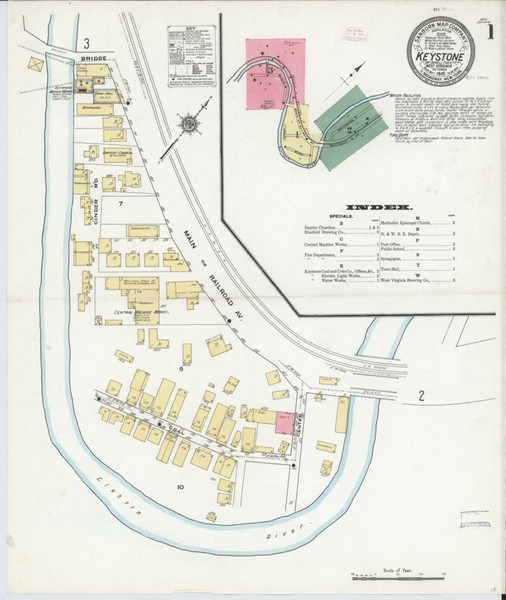 Keystone West Virginia 1910 - Fire Insurance Index - Old Map Reprint