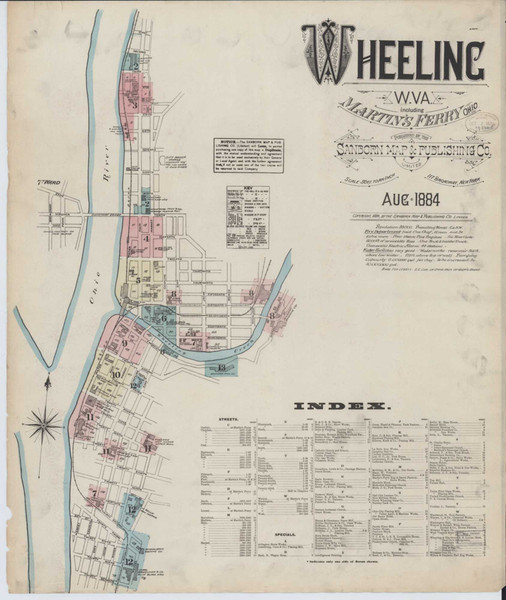 Wheeling West Virginia 1884 - Fire Insurance Index - Old Map Reprint
