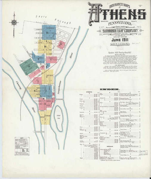 Athens Pennsylvania 1911 - Fire Insurance Index - Old Map Reprint