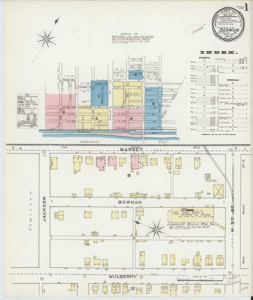 Berwick Pennsylvania 1891 - Fire Insurance Index - Old Map Reprint