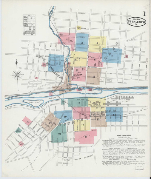 Bethlehem Pennsylvania 1892 - Fire Insurance Index - Old Map Reprint