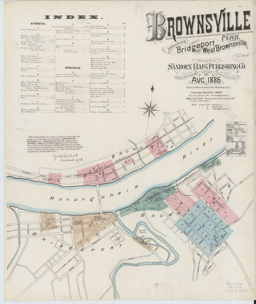 Brownsville Pennsylvania 1886 - Fire Insurance Index - Old Map Reprint