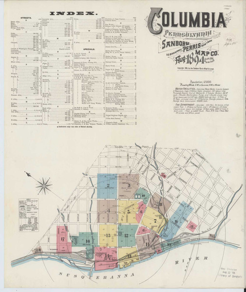 Columbia Pennsylvania 1894 - Fire Insurance Index - Old Map Reprint