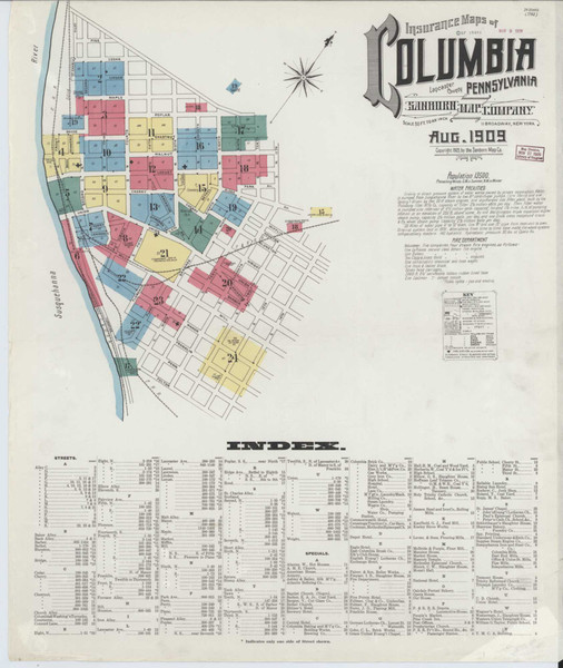 Columbia Pennsylvania 1909 - Fire Insurance Index - Old Map Reprint
