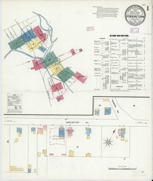 Downingtown Pennsylvania 1909 - Fire Insurance Index - Old Map Reprint
