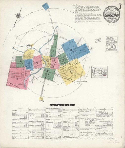 Downingtown Pennsylvania 1921 - Fire Insurance Index - Old Map Reprint