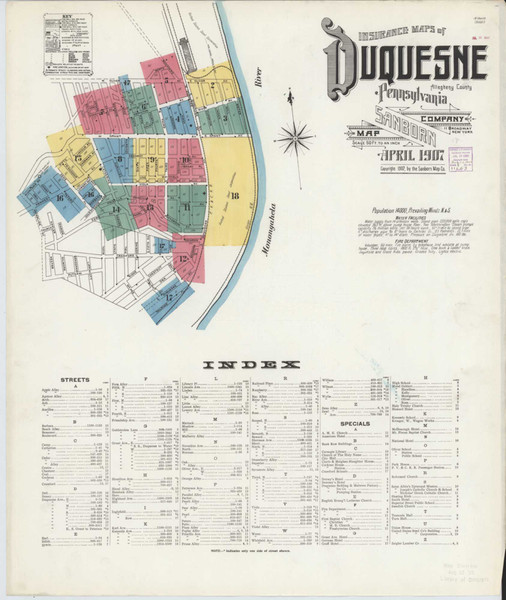 Duquesne Pennsylvania 1907 - Fire Insurance Index - Old Map Reprint
