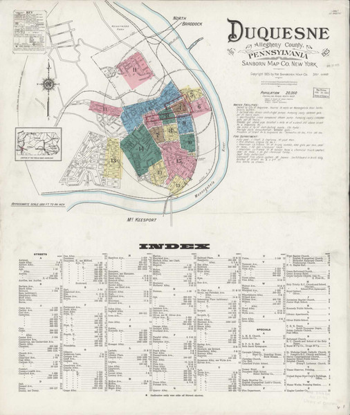 Duquesne Pennsylvania 1925 - Fire Insurance Index - Old Map Reprint