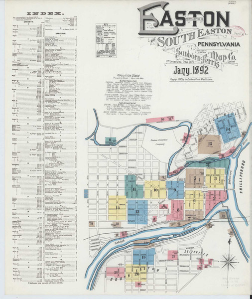 Easton Pennsylvania 1892 - Fire Insurance Index - Old Map Reprint