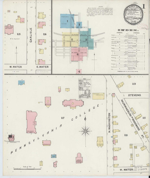Gettysburg Pennsylvania 1891 - Fire Insurance Index - Old Map Reprint