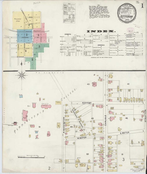 Gettysburg Pennsylvania 1896 - Fire Insurance Index - Old Map Reprint