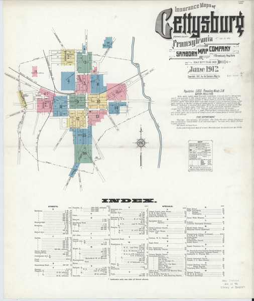Gettysburg Pennsylvania 1912 - Fire Insurance Index - Old Map Reprint