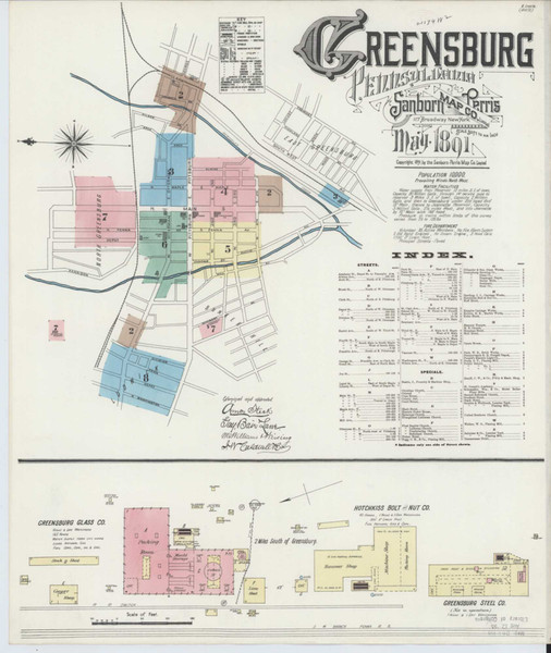 Greensburg Pennsylvania 1891 - Fire Insurance Index - Old Map Reprint