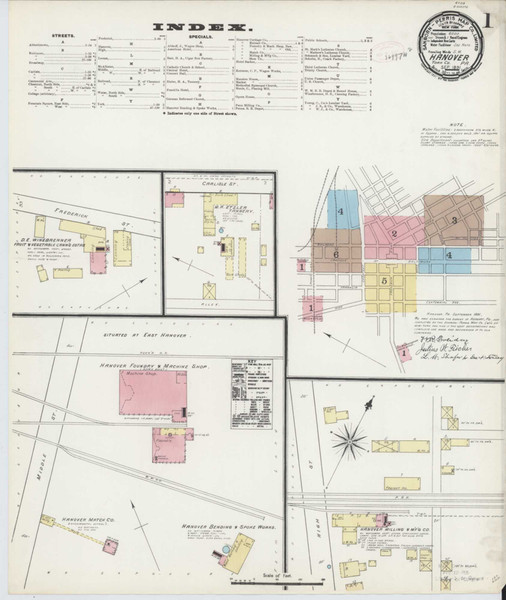 Hanover Pennsylvania 1891 - Fire Insurance Index - Old Map Reprint
