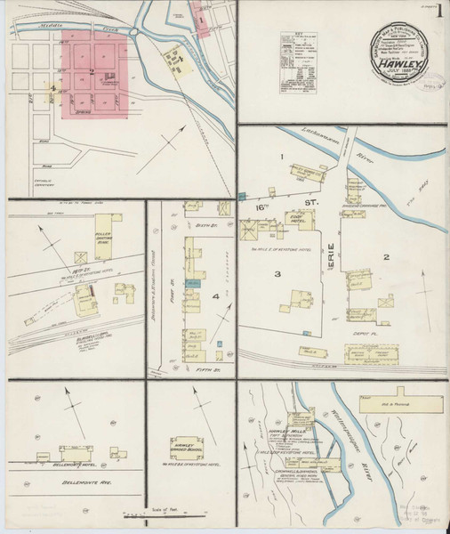 Hawley Pennsylvania 1885 - Fire Insurance Index - Old Map Reprint