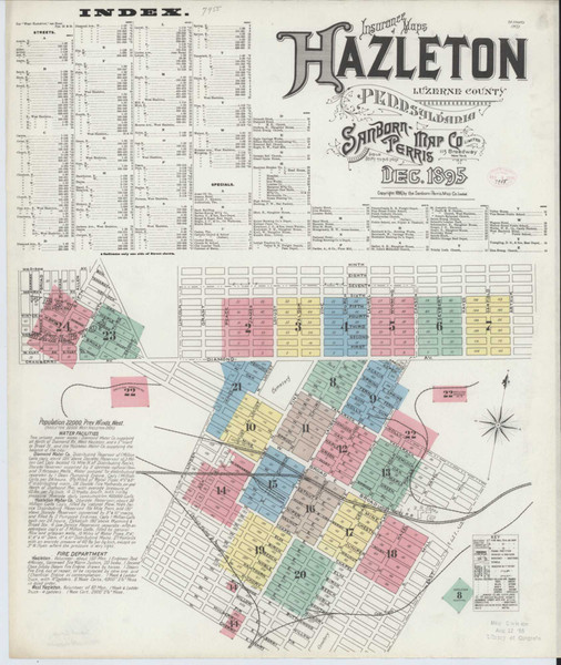Hazleton Pennsylvania 1895 - Fire Insurance Index - Old Map Reprint