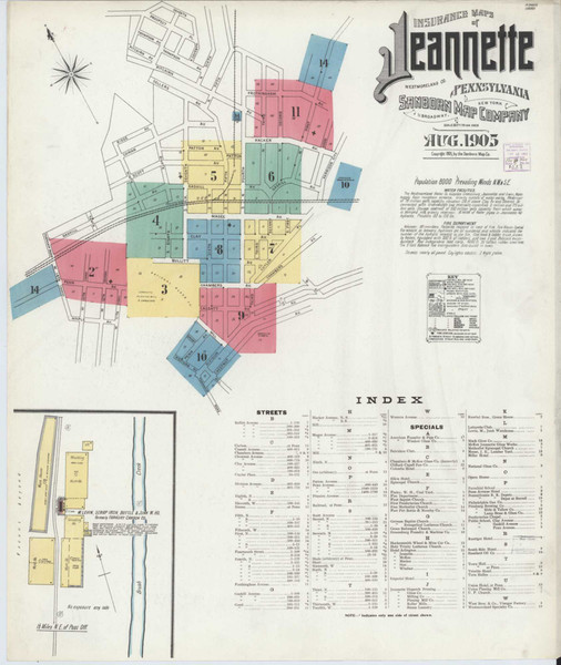 Jeannette Pennsylvania 1905 - Fire Insurance Index - Old Map Reprint