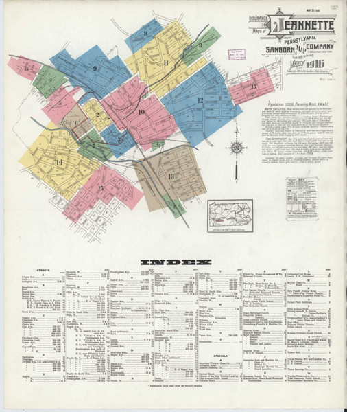 Jeannette Pennsylvania 1916 - Fire Insurance Index - Old Map Reprint